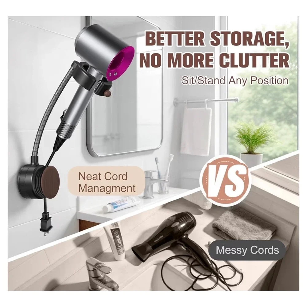 Hands Free Hair Dryer Holder Wall Mount 360° Adjustable Suction Cup Stand